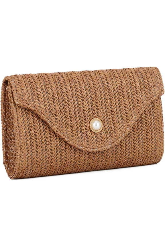 Raffia Straw Clutch Purses for Women Summer Pearl Evening Handbags Woven Envelope Shoulder Bag for Beach
