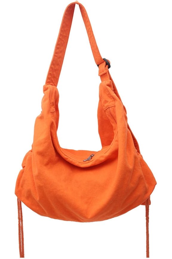 Retro Canvas Tote Bag Large Folded Drawstring Shoulder Crossbody Bag Men Women Everyday Use