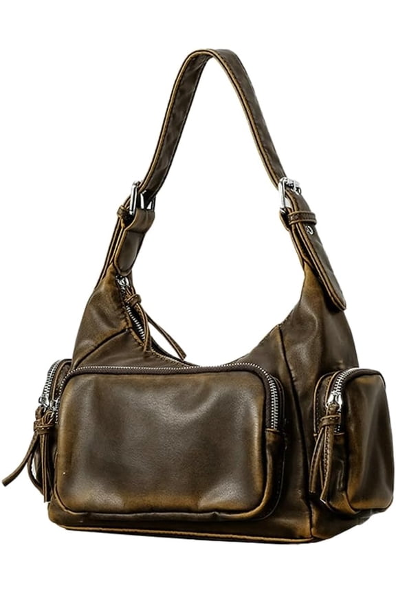 Retro Vegan Leather Tote Bag for Women Y2k Shoulder Crossbody Purse Top Handle Satchel Multiple Pockets Handbag