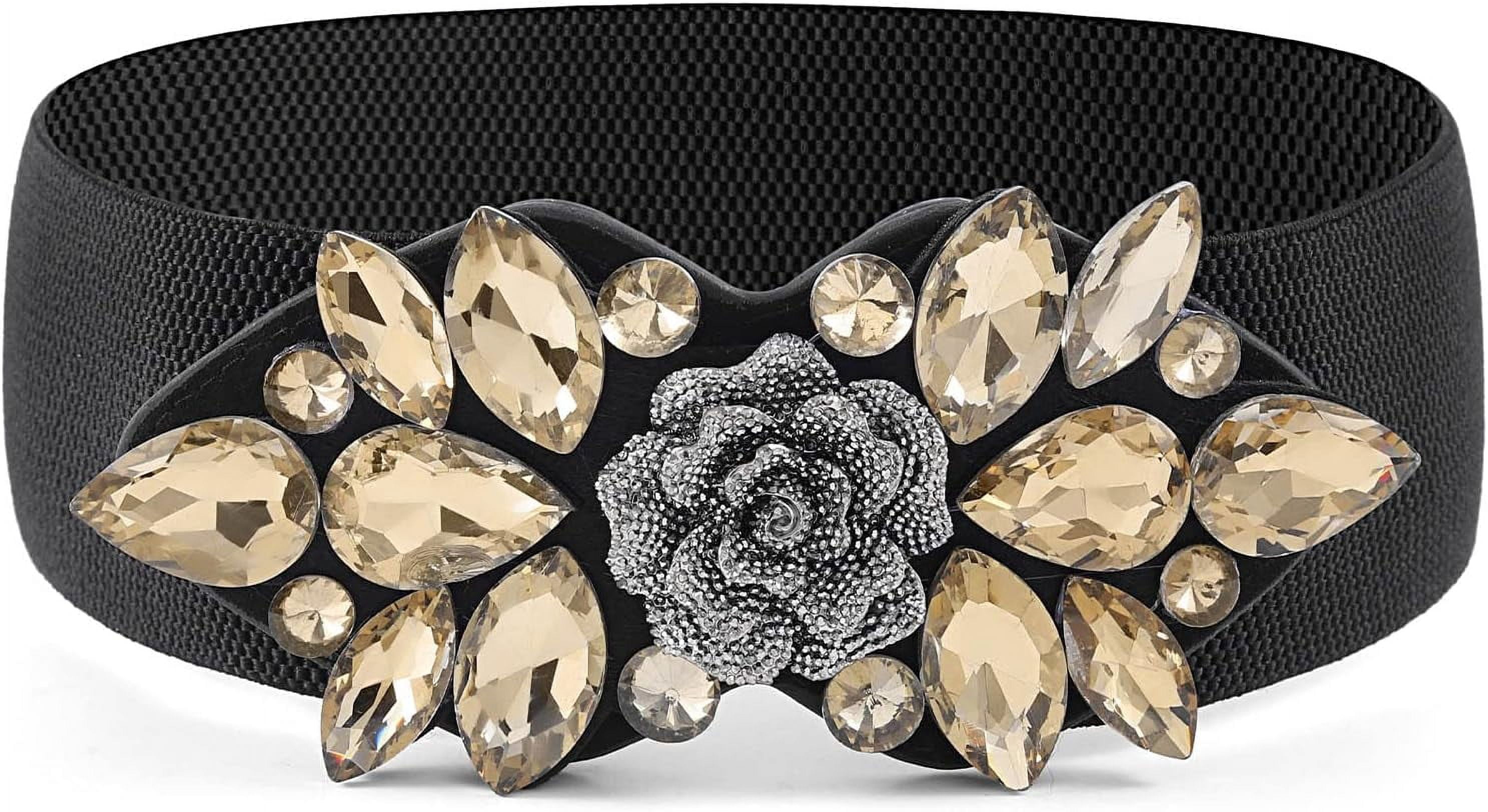 Zhengup Rhinestone Belt Formal Belt Women Stretch Dressy Elastic