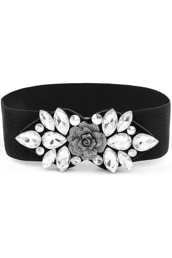 Rhinestone Belt Formal Belt Women Stretch Dressy Elastic Flower Belts Fancy Plus Size Waist Accessories for Girls