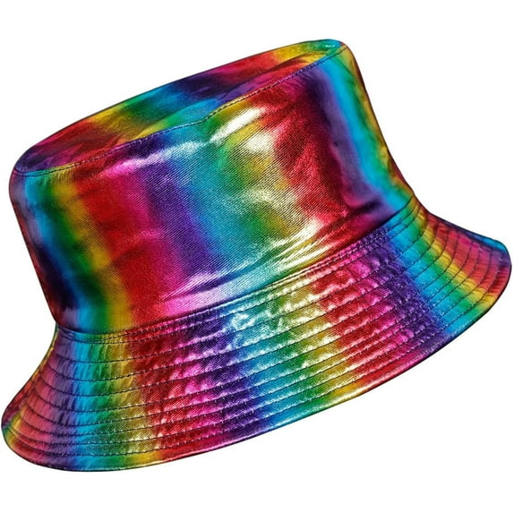 Zhengup Rock Metallic Bucket Hat Reversible Cap Unisex Fisherman Wide Brim Rock Punk Hippie Hat