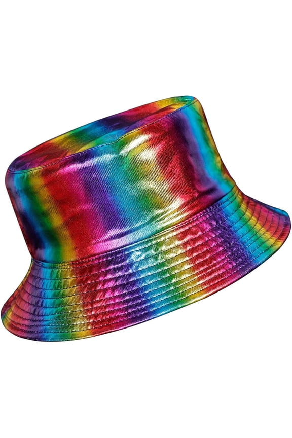 Rock Metallic Bucket Hat Reversible Cap Unisex Fisherman Wide Brim Rock Punk Hippie Hat