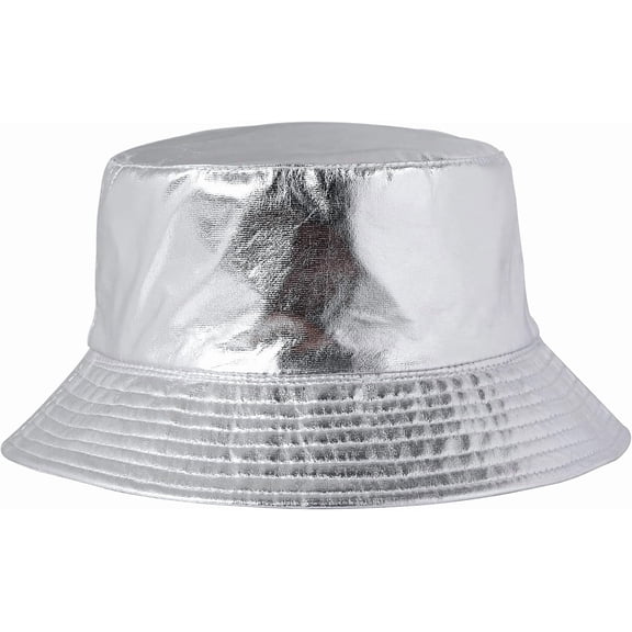 Zhengup Rock Metallic Bucket Hat Reversible Cap Unisex Fisherman Wide Brim Rock Punk Hippie Hat