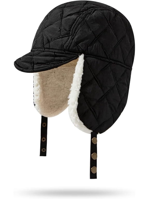 Russian Hat Waterproof Skiing Hat Women Warm Winter Hats Men's Trapper Trooper Hat Fleece Lined Earflaps Visor Hat