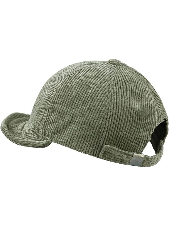 Short Brim Baseball Cap Corduroy Soft Trucker Hat Flat Snapback Hats Winter Dad Cap Flip Up Short Bill Cap for Men