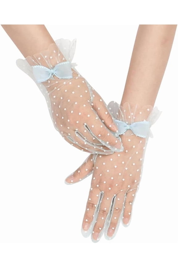 Short Polka Dot Lace Gloves Bow Mesh Tea Party Gloves for Women Wedding Bridal Gloves Hallowmas Prom Costume