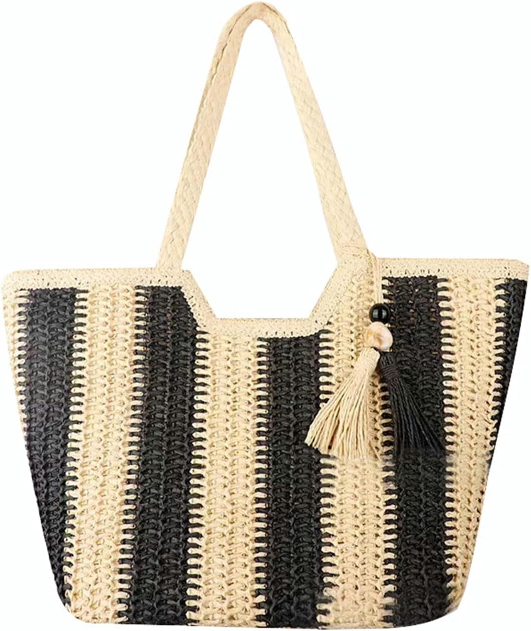 Zhengup Shoulder Bag Women Beach Tote Bag Ladies Straw Purses Handbags Summer Crochet Hand Woven Stripe