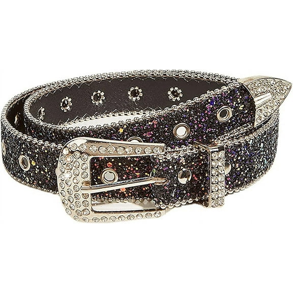 Zhengup Silver Rhinestone Belt Western Cowgirl Cowboy Belts Vintage Bling Crystal Diamond Studded Leather Belt for Jean Pants