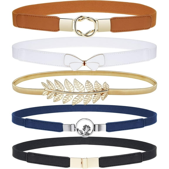 Zhengup Skinny Belts for Women 5 Pack, Fashion Dress Belts Stretch Women Waist Belts Plus Size Elastic Waist Band for Dresses