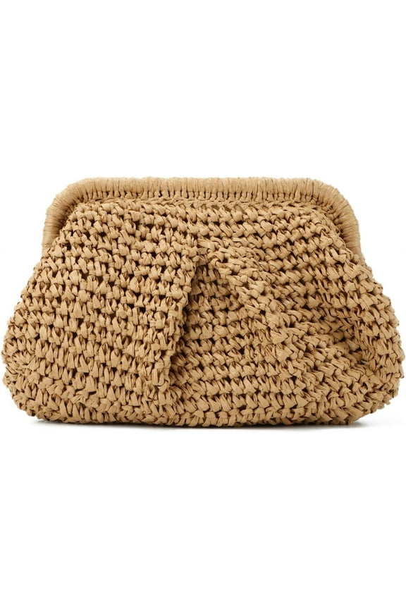 Straw Clutch Purses for Women Small Woven Dumpling Bag Summer Beach Clutch Wicker Crossbody Purses