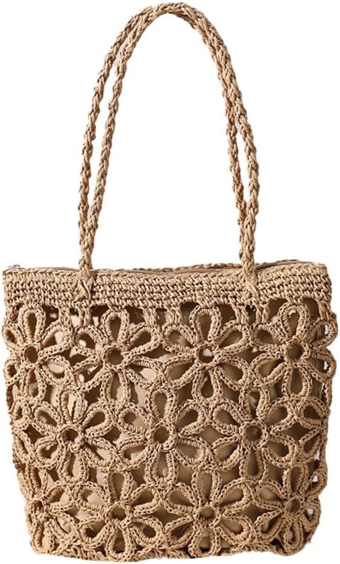 Zhengup Straw Woven Handbags for Women Hollow Shoulder Bag Large Flower Tote Purse Designer Top Handle Bag Beach Summer