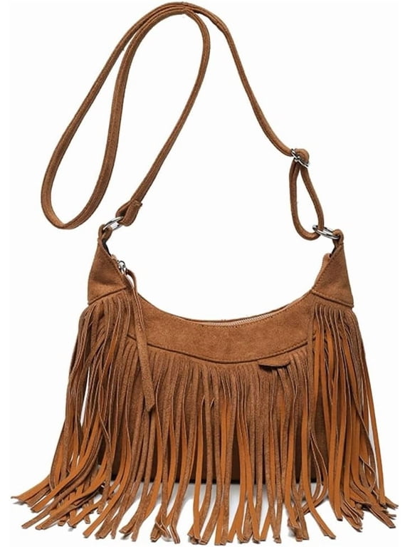 Suede Fringe Crossbody Bag for Women Ladies Stylish Leather Shoulder Bag Purse Handbag Fall Winter Spring