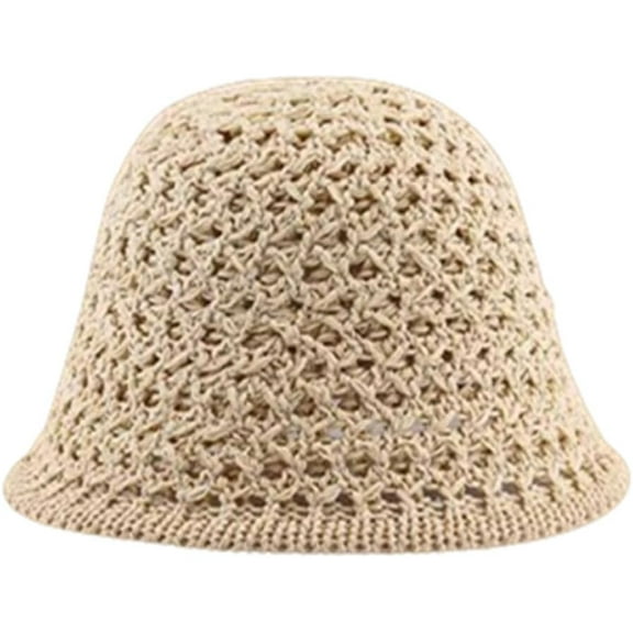 Zhengup Summer Bucket Hats Women Straw Beach Hat Crochet Sun Hat Hollow Kint Handwoven Cute Colorful Pin Decoration Hats