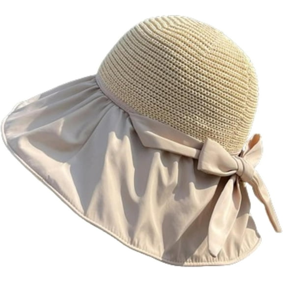 Zhengup Sun Hats for Women Bow Bucket Hat Wide Brim Mesh UV Protection Hat for Beach Summer Packable Floppy Travel