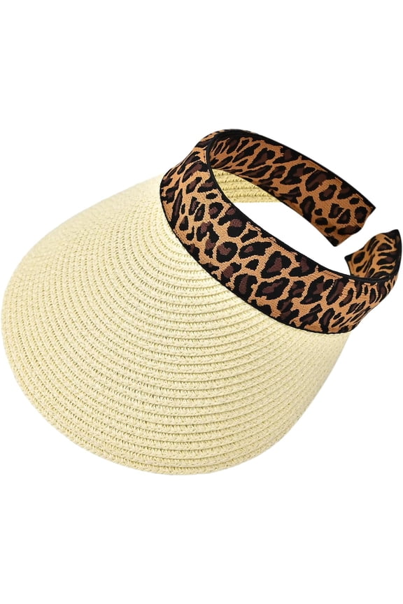 Sun Visor, Ladies Ponytail Wide Brim Straw Headband Visors, Summer Beach Travel Shade Hat with UV Protection for Women