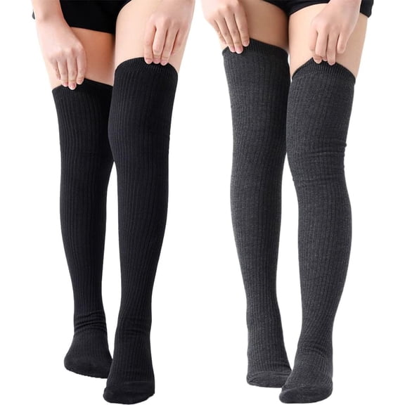 Zhengup Thigh high Socks Over Knee Cotton Socks Extra Long Stockings Long Knit Leg Warmer for Women and Girls(2 Pack)