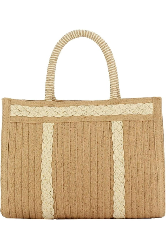Tote Handbag Women Summer Purse Straw Raffia Beach Bag Square Woven Large Crossbody Shoulder Boho Work Satchel