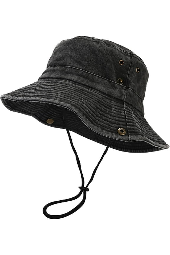 Unisex Cotton Boonie Hat Summer Outdoor Packable Fishing Bucket Hat Beach Sun Hat with String for Women Men