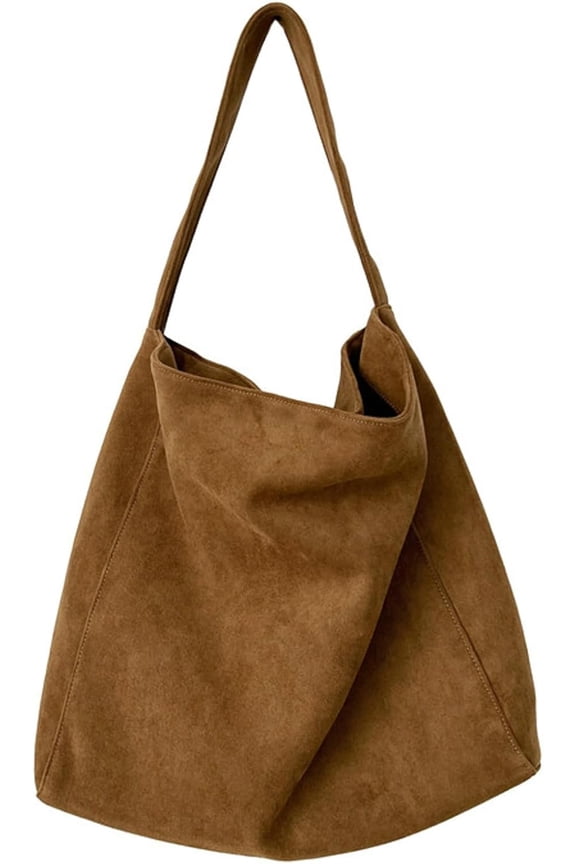 Vintage Suede Tote Bag Women Retro Versatile Commute Tote Bag Wool Blend Large Capacity Shoulder Handbag