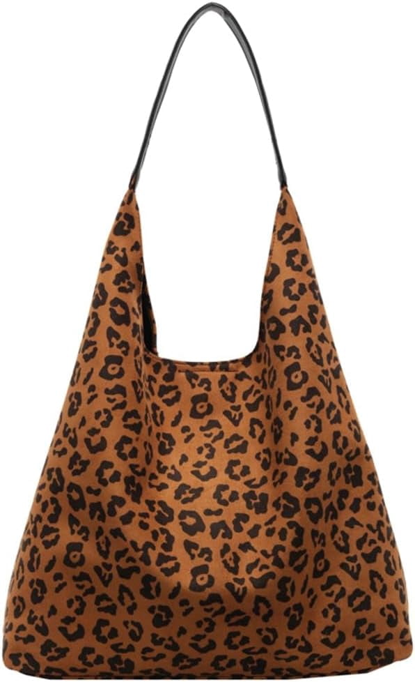 Zhengup Vintage Suede Tote Bag for Women Large Soft Shoulder Purse Leopard Print Handbag Casual Work Top Handle Satchel 2pcs