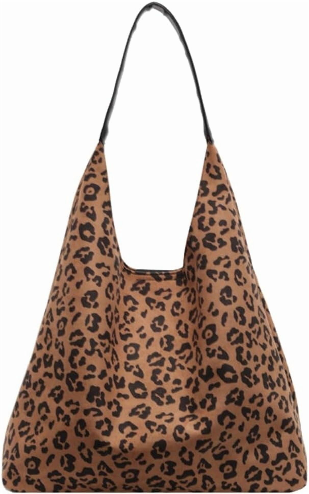 Zhengup Vintage Suede Tote Bag for Women Large Soft Shoulder Purse Leopard Print Handbag Casual Work Top Handle Satchel 2pcs