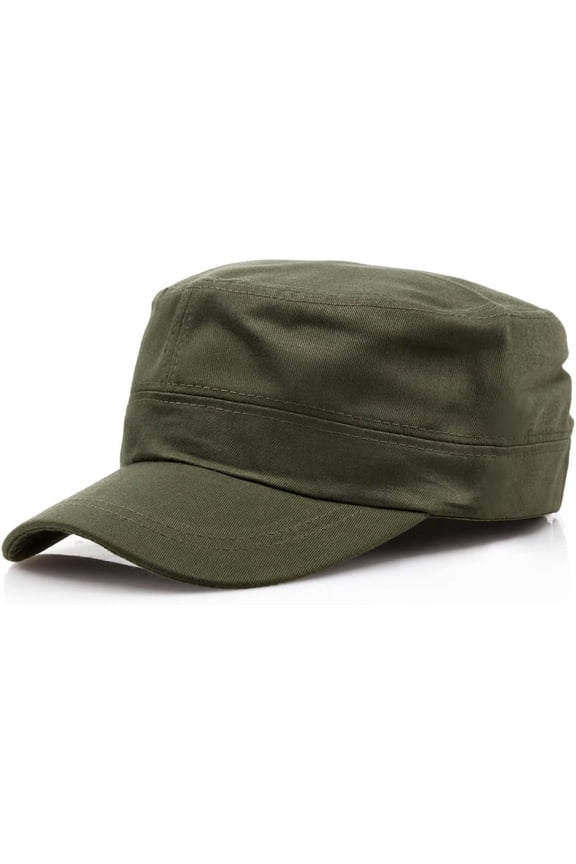 Washed Cotton Basic Cadet Army Cap Everyday Military Style Hat Vintage Flat Top Cap