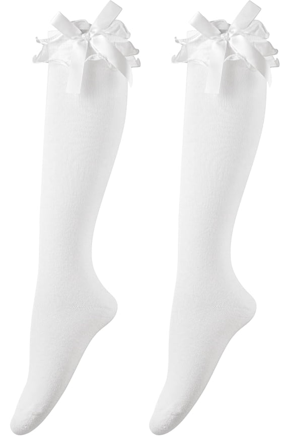 White Lace High Socks, Long Ruffle Socks, Knee High Lace Socks, Gothic Lolita Socks, Lolita accessories, Kawaii socks, Bow Socks