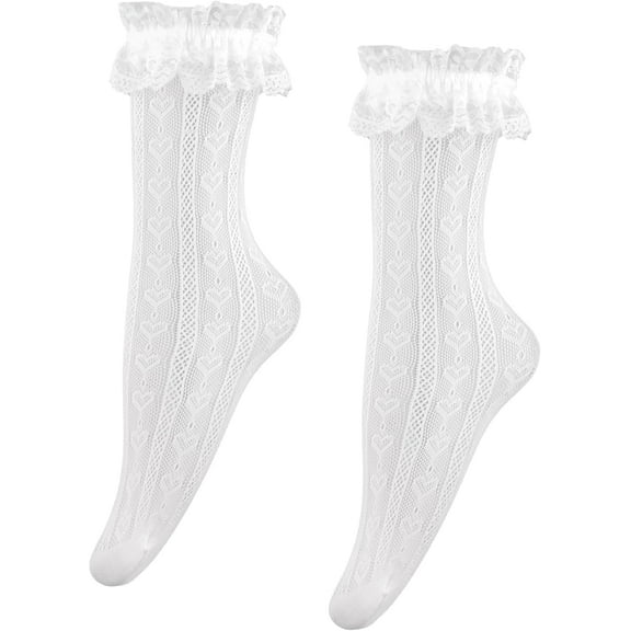 Zhengup White Lace Socks, Lace Ankle socks for Women, Lace White ruffle socks, Frilly socks women, Gothic Accessories, Vintage Accessories