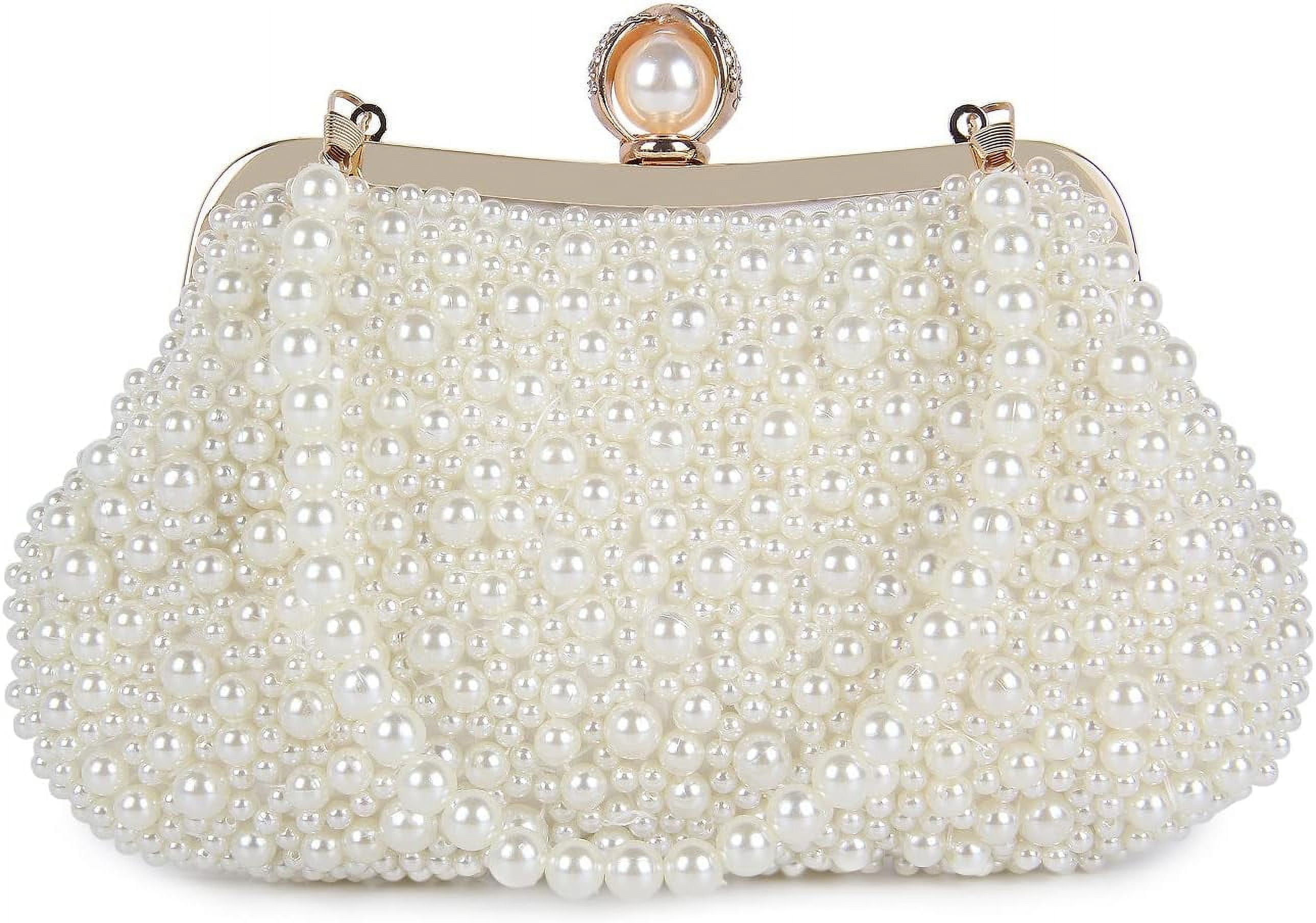 Zhengup White Pearl Clutch Purses for Women Wedding Bride Pearl Evening — free download