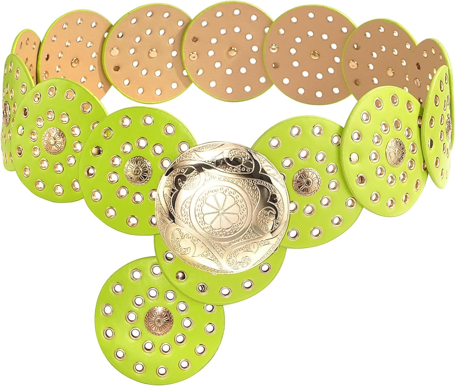 Vintage Western PU Leather Wide Disc Belt Adjustable Hollow Design Women Wide Boho Disc Leather Belt Vintage Western Chunky  main image 3