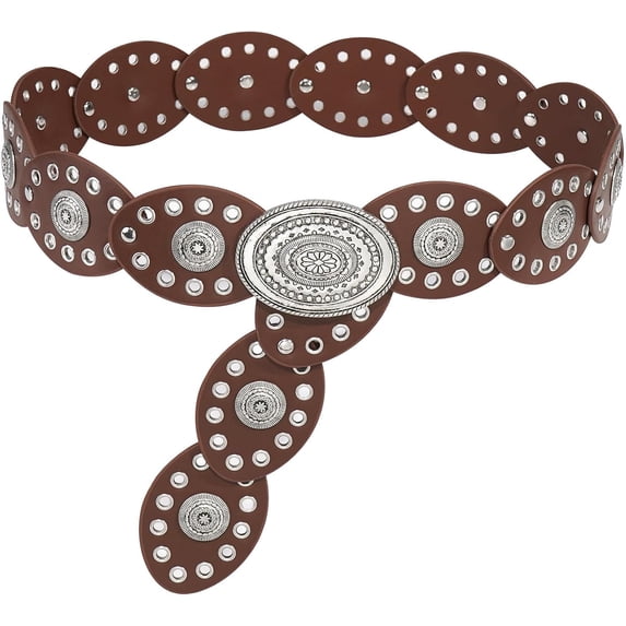 Zhengup Wide Disc Belt for Women Leather Oval Belt Western Vintage Waist Belts