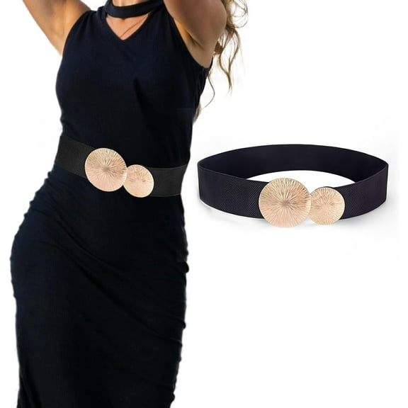 Zhengup Wide Stretchy Elastic Cinch Gold Waist Belts With Gold Buckle for Women Fashion Dress