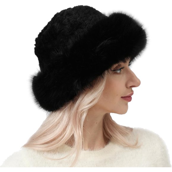 Zhengup Winter Faux Fur Hat for Women Girls Cossack Russian Style Bucket Hat for Ski Snow Ladies Ushanka Fuzzy Fluffy Warm
