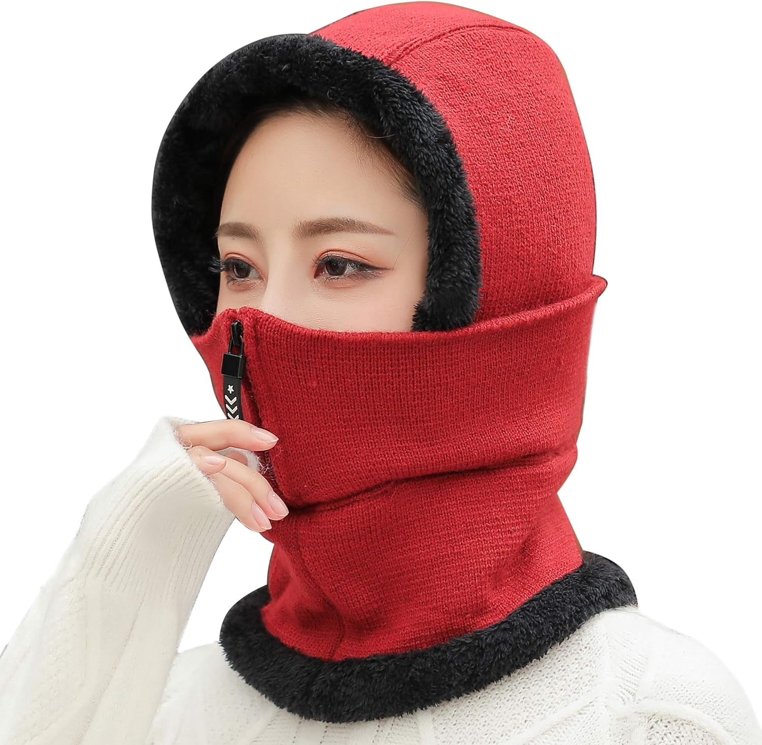 Zhengup Women Balaclava Visor One-Piece Skull Beanie Hat Neck Circle Scarf Ski Snow Winter Knit Fleece Cap Cold Weather