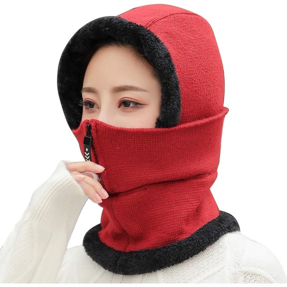 Zhengup Women Balaclava Visor One-Piece Skull Beanie Hat Neck Circle Scarf Ski Snow Winter Knit Fleece Cap Cold Weather