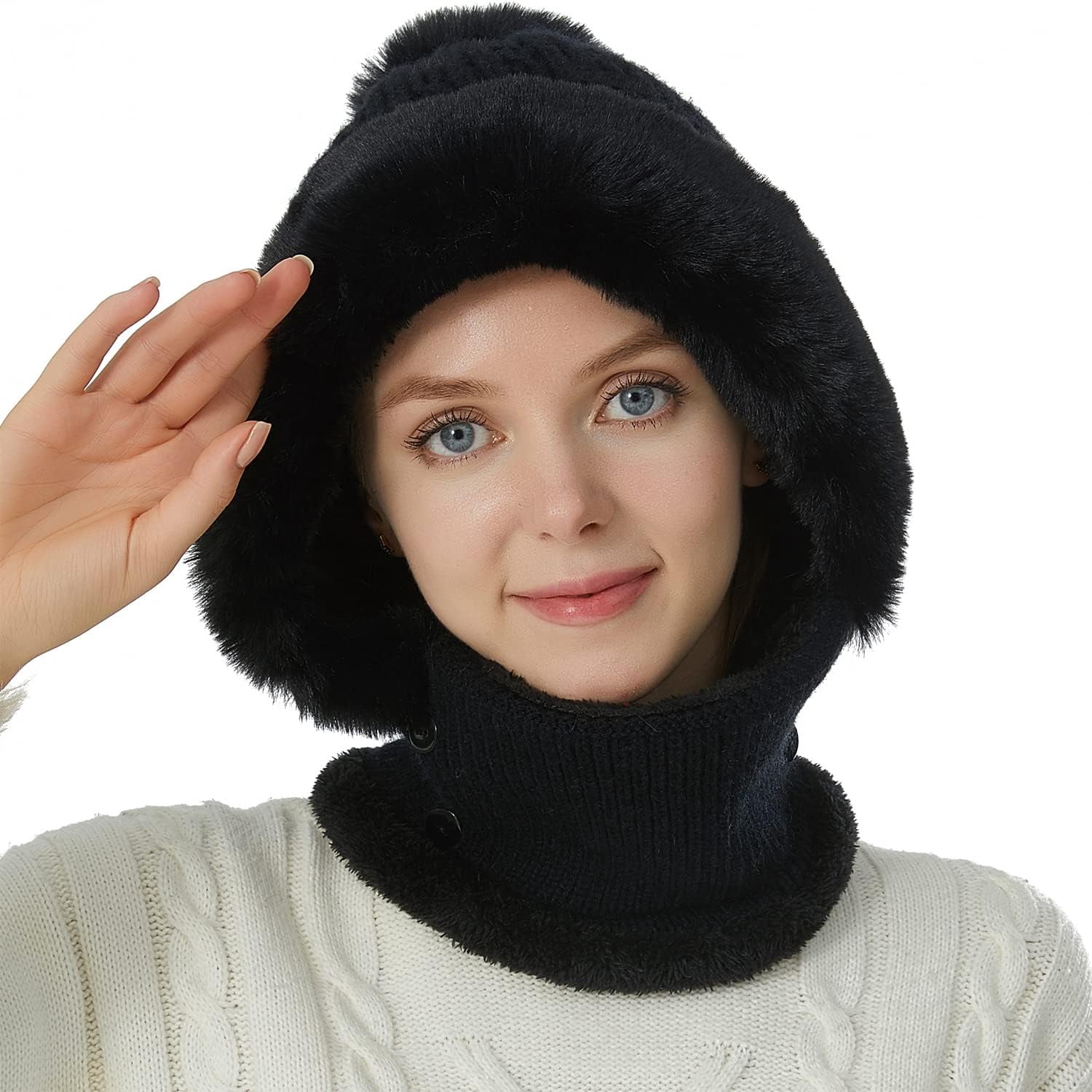 Zhengup Women Balaclava Visor One-Piece Skull Beanie Hat Neck Circle Scarf Ski Snow Winter Knit Fleece Cap Cold Weather