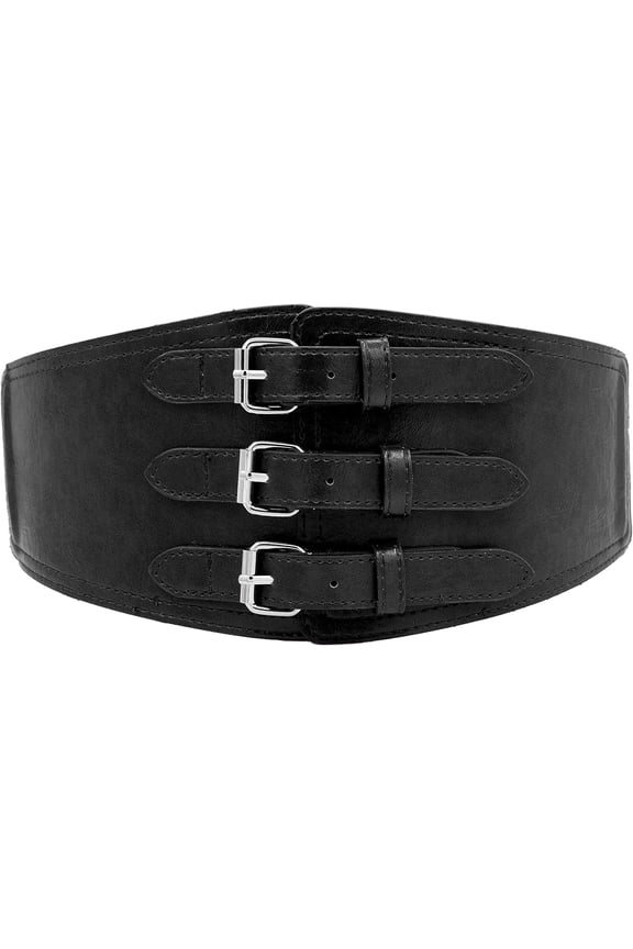Women Belt Vintage Wide Elastic Waist Band Triple Breasted Adjustable Stretchy Cinch Belt