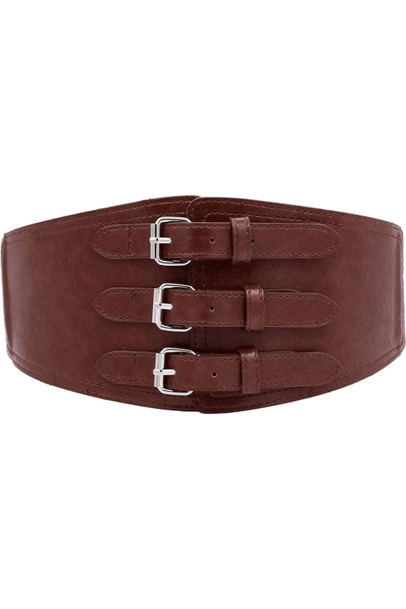 Women Belt Vintage Wide Elastic Waist Band Triple Breasted Adjustable Stretchy Cinch Belt