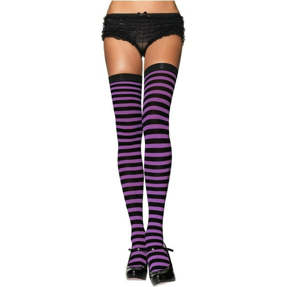 Zhengup Women Black and Purple Thigh-High Stockings