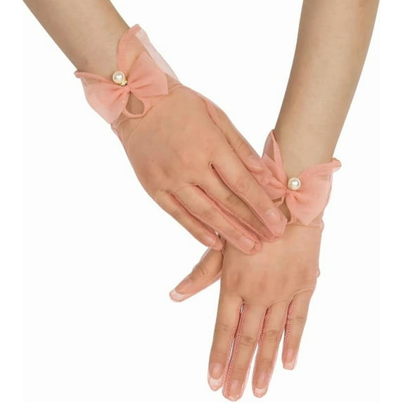 Zhengup Women Bow Tulle Gloves with Pearls Short Mesh Tea Party Gloves Wedding Bridal Prom Formal Accessories