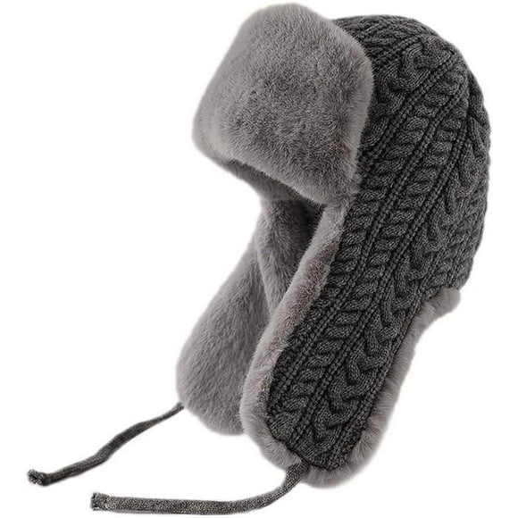 Zhengup Women Cable Knitted Trapper Hat with Faux Fur Earflaps Winter Thick Warm Russian Ushanka Aviator Caps