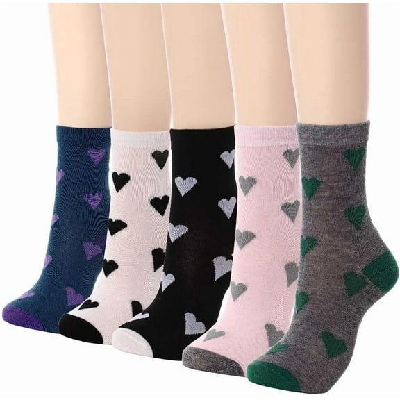 Zhengup Women Crew Socks Cute Ankle Socks Heart Patterned Sock Polka Dot Casual Sock for Women and Girls(5 Pairs)