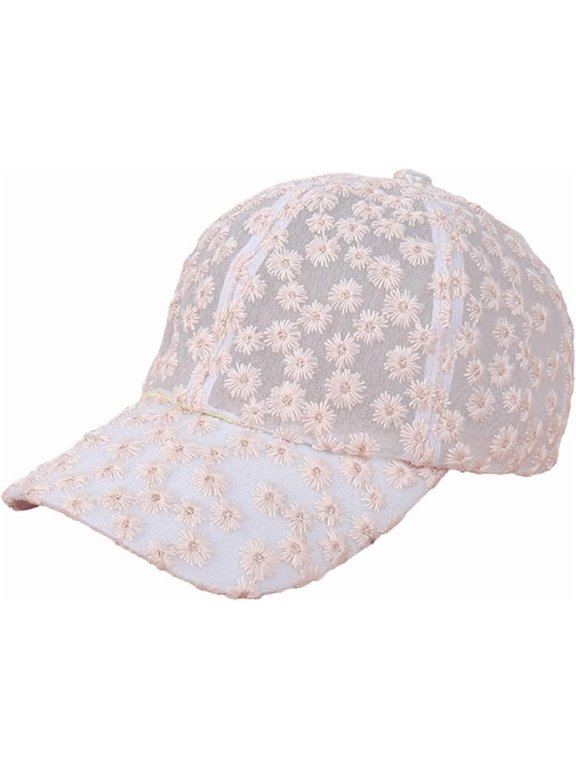 Women Cute Baseball Cap Lace Floral Hat Flowers Cap Sun Hat Mesh Hollow Trucker Hat Sun Visor Hat