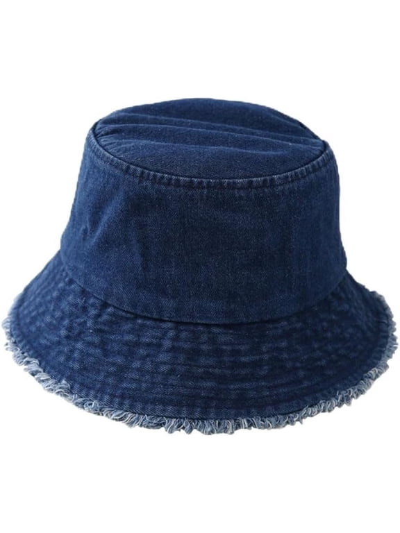 Women Denim Bucket Hat Retro Fringed Casual Caps