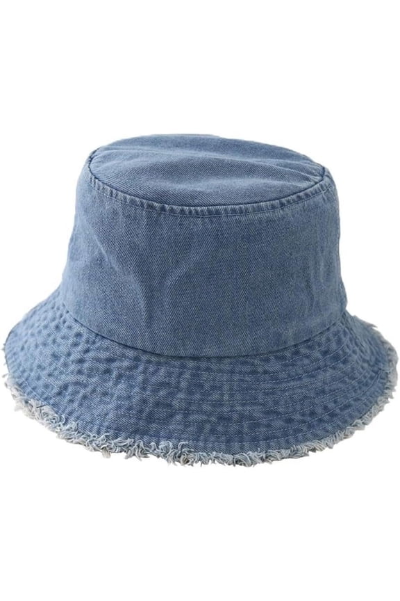 Women Denim Bucket Hat Retro Fringed Casual Caps