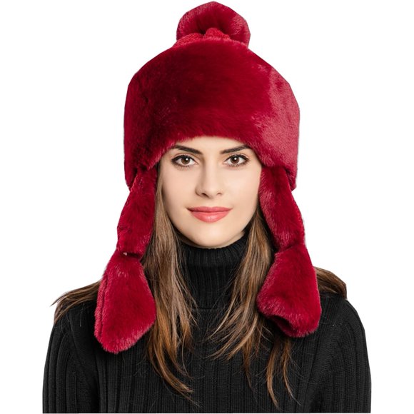 Zhengup Women Faux Fur Russian Ushanka Trapper Pilot Aviator Cap Winter Windproof Ski Hat