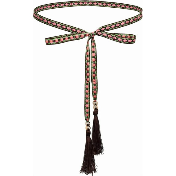 Zhengup Women Girls Braided Waist Tie Belt/Rope with Tassel Wrap Cloth Belts for Dress Pants