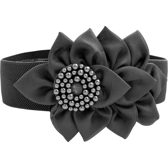 Zhengup Women Girls Elastic Waist Band Flower Decor Wide Waist Belt in 3 Sizes Classic Cinch Belt
