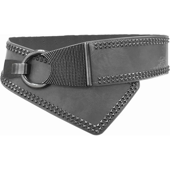 Zhengup Women Girls Fashion Rivet Studded Oblique Buckle Adjustable Elastic Wide Waist Belt